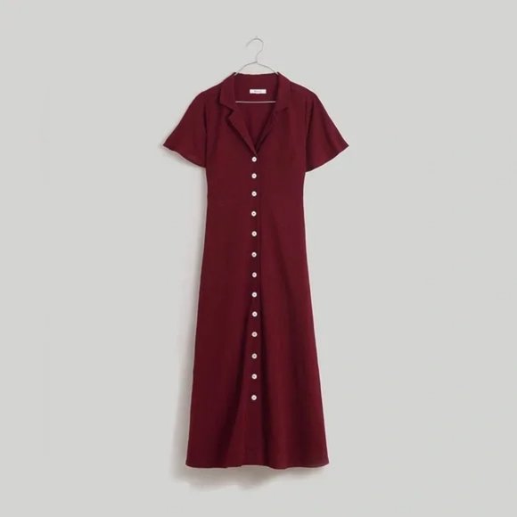 NWT Madewell | Crinkle Cotton Button-Front Midi Dress in Burgundy Size 0 - Picture 5 of 11